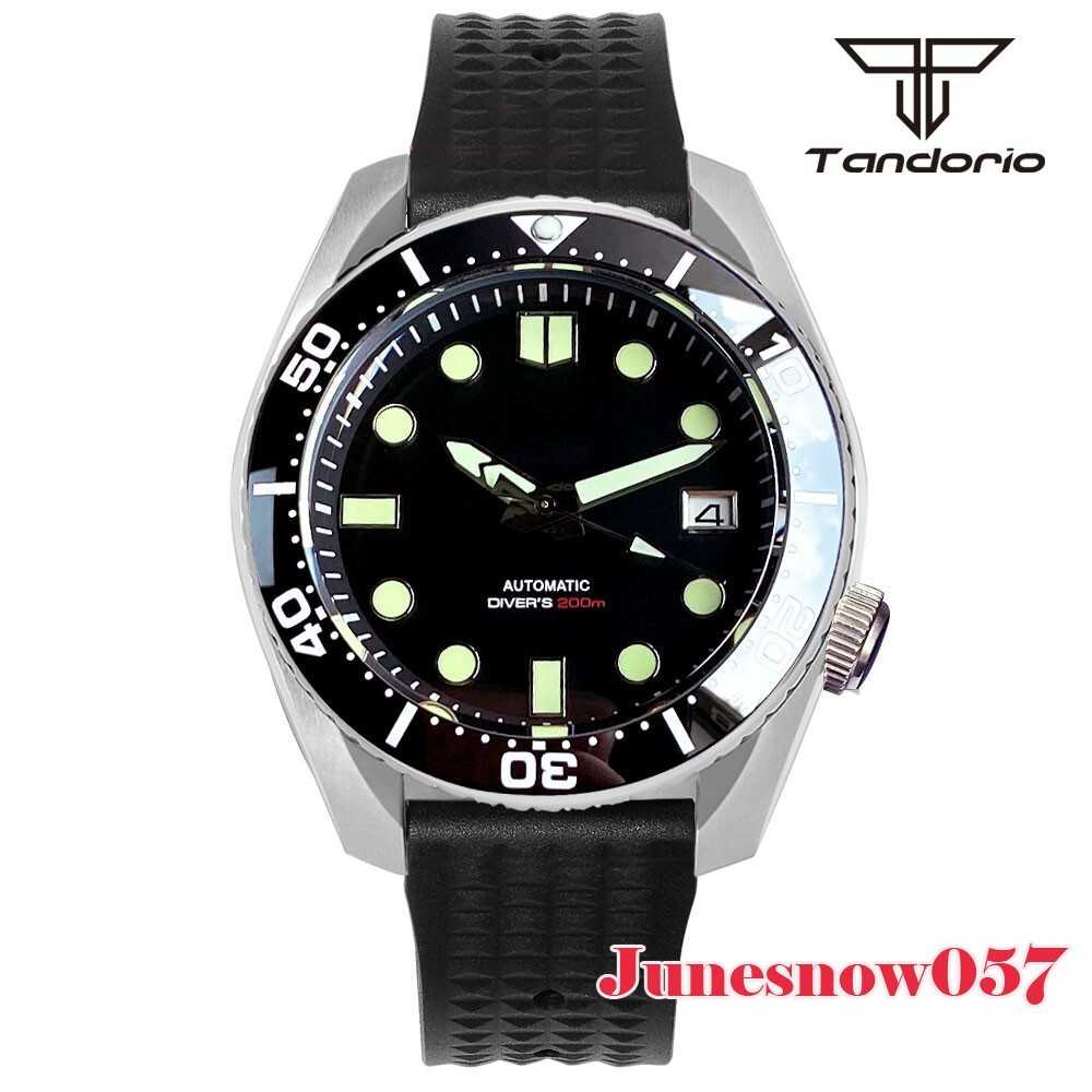 Tandorio 43MM SBDX001 Watch Japan NH35 Men Black Sterile Dial Chapter Ring 20ATM