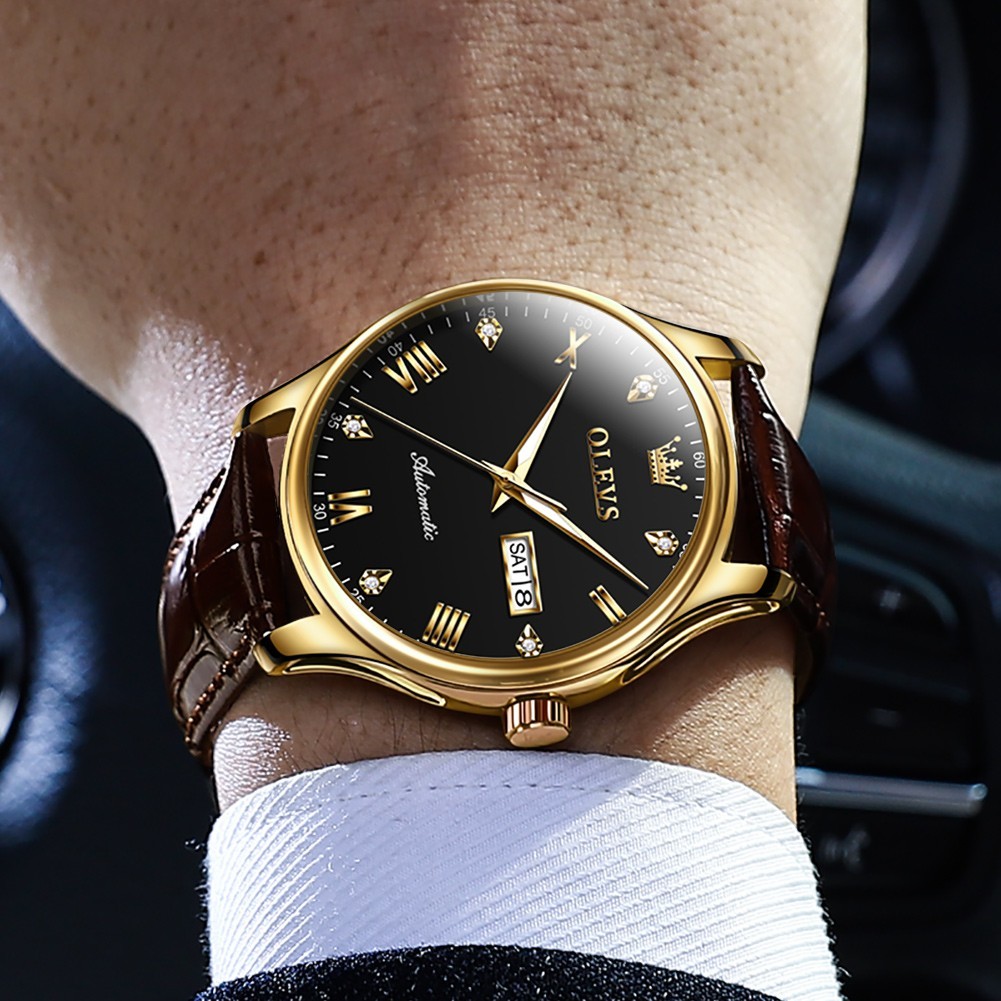 OLEVS 9932 Luxury Multi-functiom Leather Business Male Female Mechanical Watch