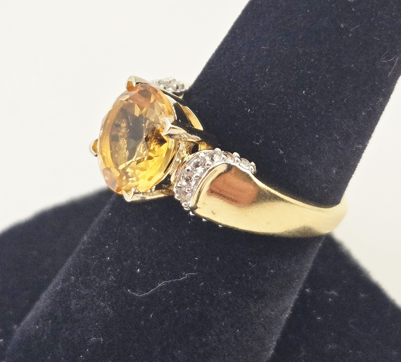 VTG Vermeil Sterling Silver Citrine BBJ Cocktail Ring Size 7 4.0g 925 Two Tone