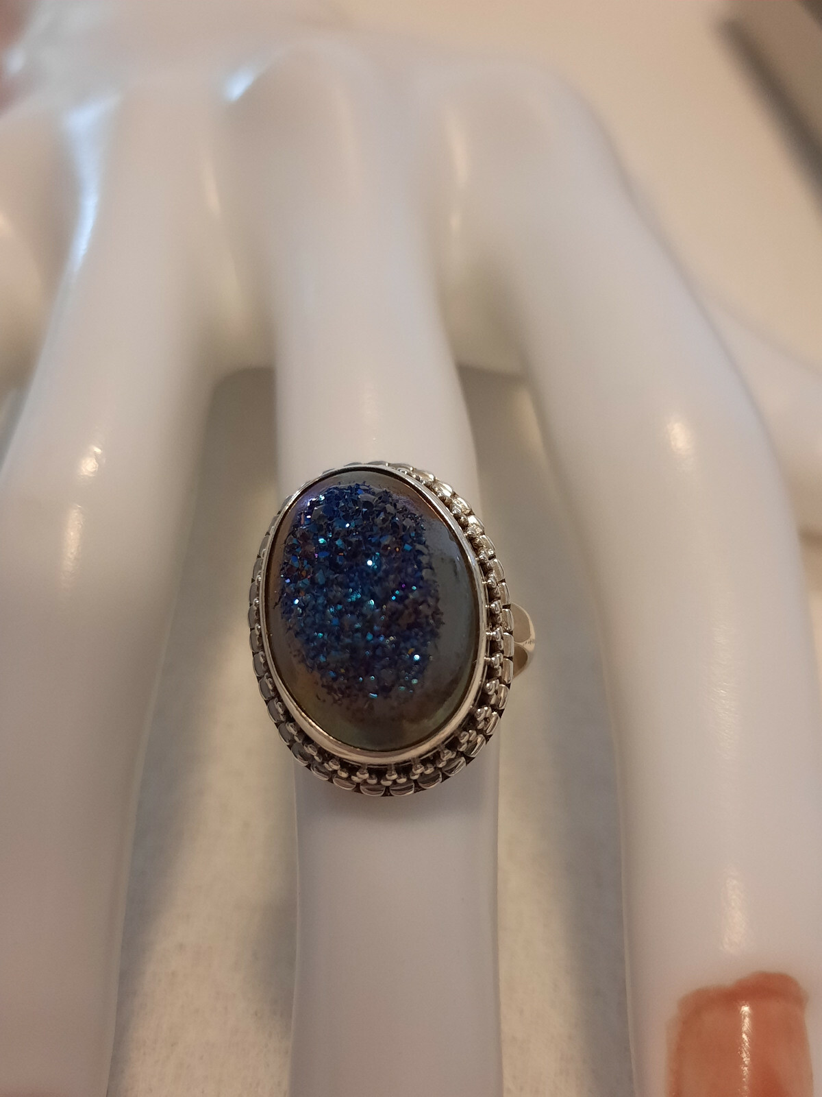 12.70 ctw Drusy Quartz Ring in Platinum Over Sterling Silver Size 6.25