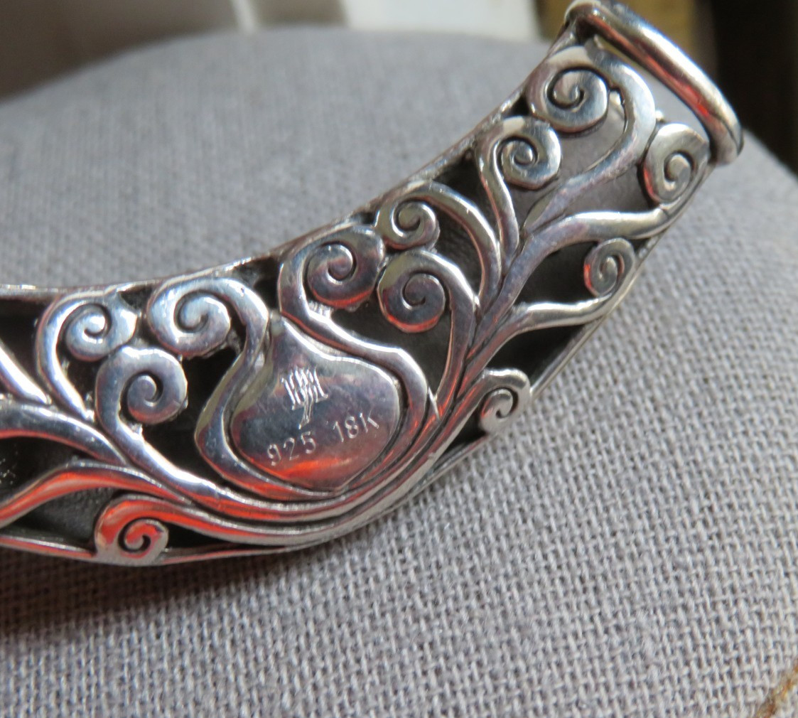 “John Hardy” Sterling Silver & 18k Yellow Gold Dayak Slide/ Enhancer Pendant