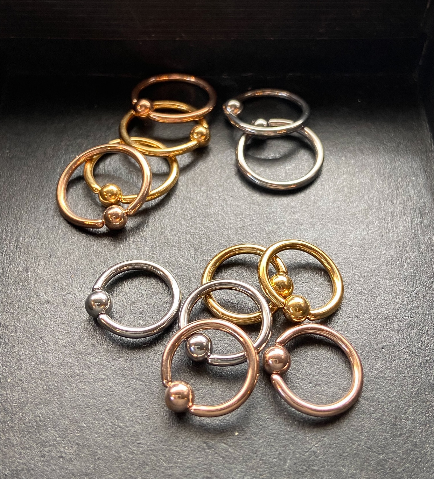 3 PAIR Value Pack Steel, Gold and Rose Gold Captive Bead Rings CBR’s 16g 14g