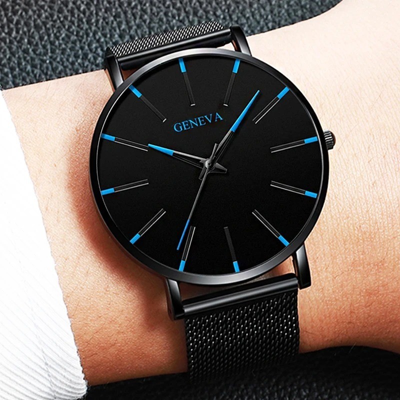 Ultra Thin Men’s Quartz Watch Steel Mesh Band Business Wristwatch Luxury