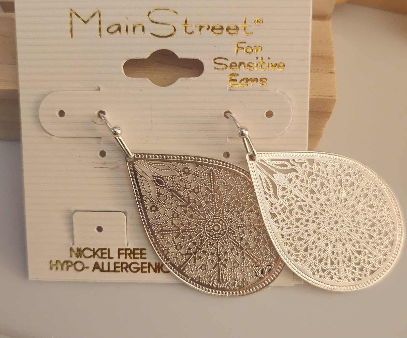 Large Delicate Filigree Teardrop Earrings: Silver, Gold & Rose Gold by Main St.