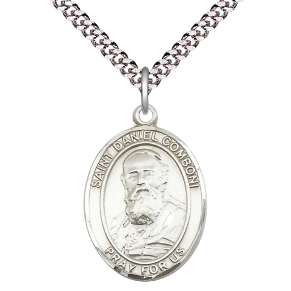 Large Pewter Saint Daniel Pendant Necklace 24″ Inch Chain & Prayer Card