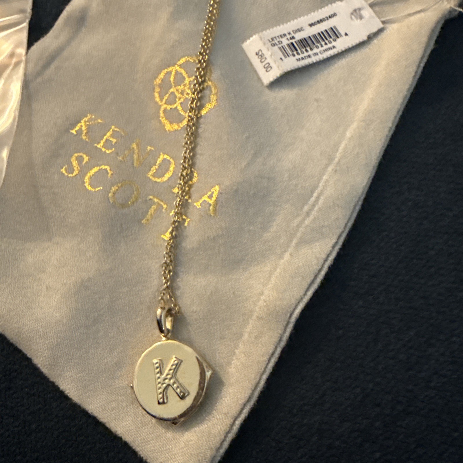 Kendra Scott Crystal Letter K Pendant Gold/shell stone Necklace with KS bag