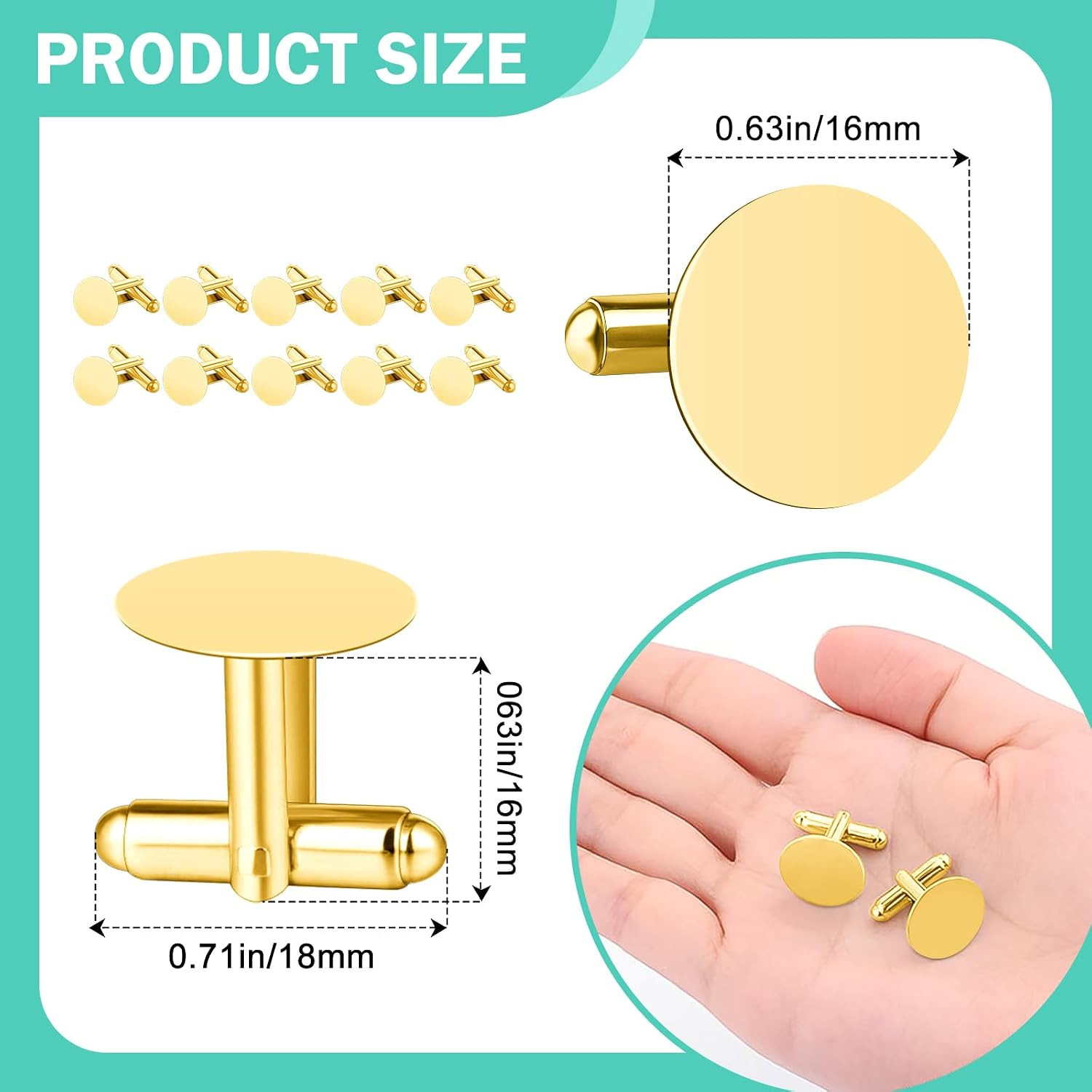 10pcs 16mm Metal Cufflink Blanks Round Bezel Trays DIY Jewelry Findings Gold