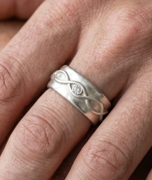 925 Silver Moissanite Infinity Wave Ring 11MM Wide Mens Chunky Band Size 4-15US