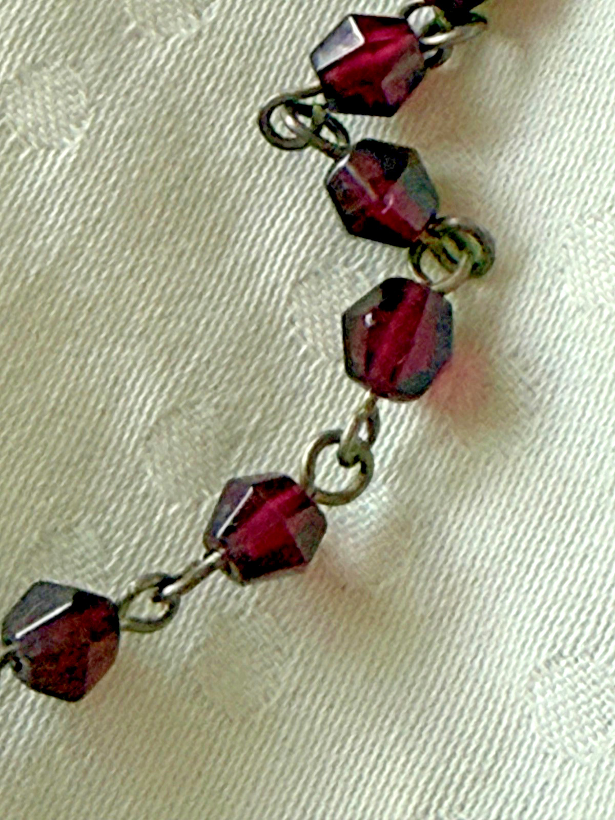 Vintage sterling silver 925 garnet Y necklace beaded pendant 15.5″ with 1.5″ ex