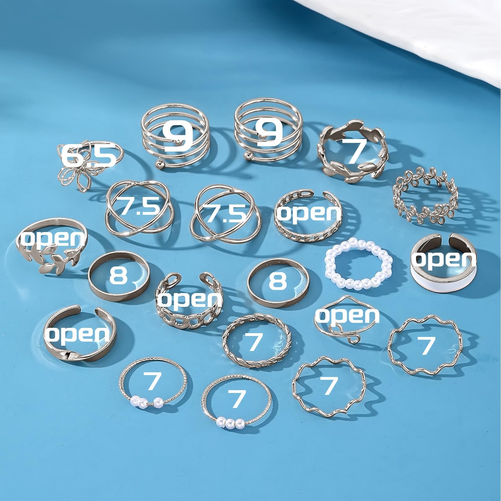 IFKM 21 Pcs Silver Knuckle Rings Set For Adjustable (US SIZE 5-8),