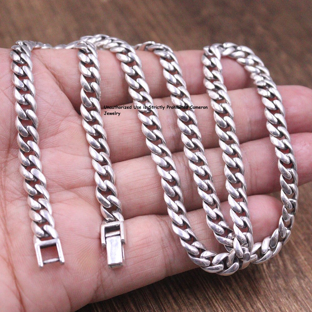 Pure S925 Sterling Silver Chain Men Women 6mm Curb Link Necklace 44-45g 21.6inch