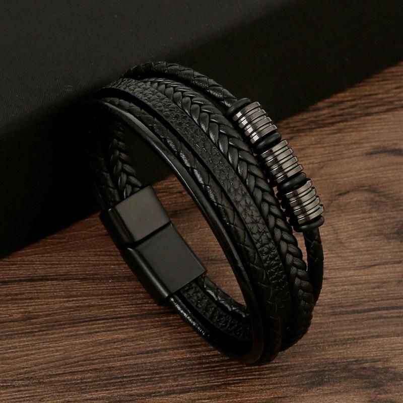 Cross Leather Bracelet – Hand-Woven Multilayer Men’s Accessories Jewelry 1pc
