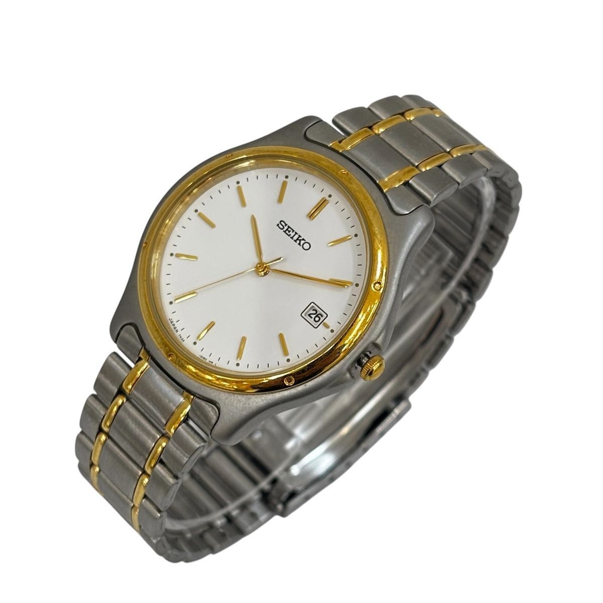 SEIKO 7N32 0151 Quartz Men’s Watch Working Item Made in Japan Date White Dial