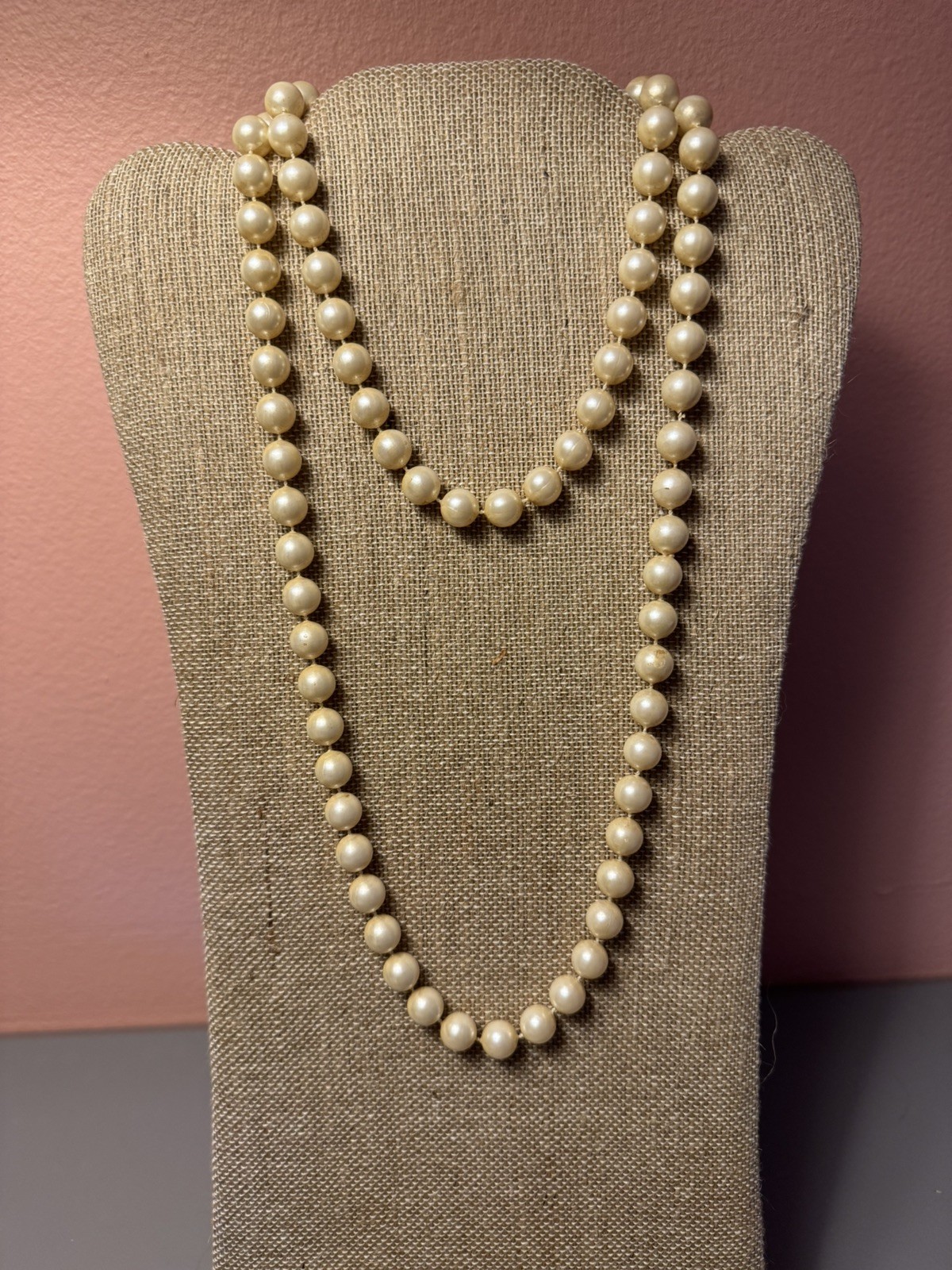 Faux Pearl Beaded Necklace Cream/Champagne color 39 Inches long no clasp