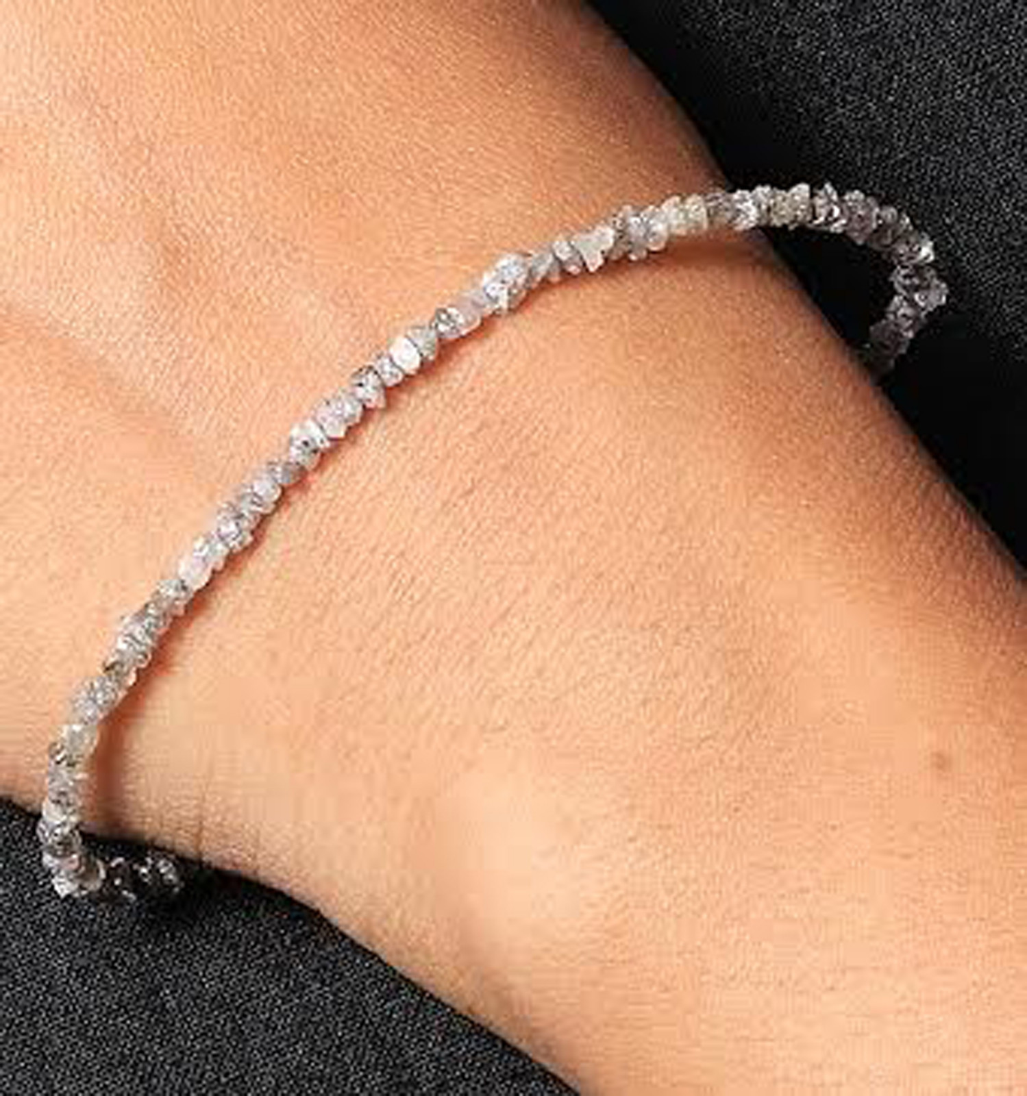 19.2 Ct 3.5 Mm Uncut White Natural Diamond Beads 7.5″ Bracelets 925 Silver Clasp