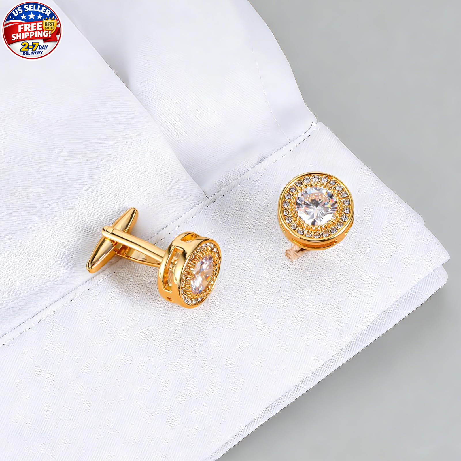 Cufflinks for Men Cuff Links Diamond Crystal Cuff Mens Personalized Classic Roun
