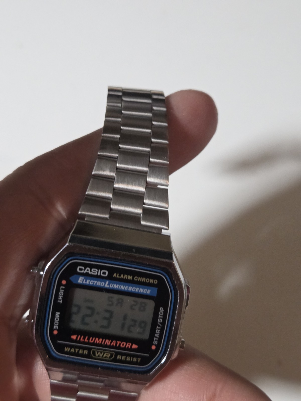 Casio A168WA-1W Digital Alarm Stainless Steel Illuminator Watch A168WA-1 C135B