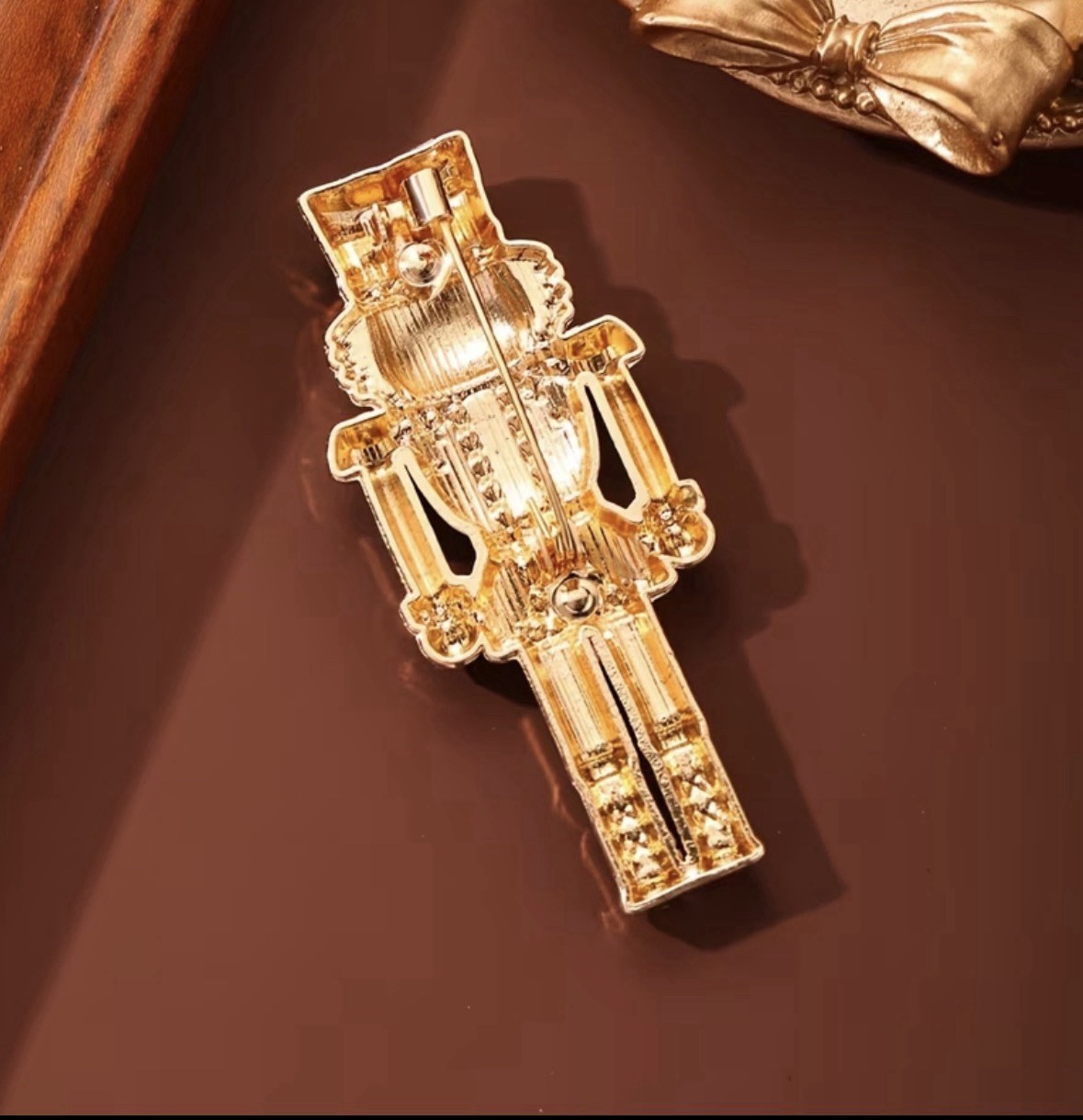 Pink Nutcracker Soldier Rhinestone Brooch Pin Gold Tone Christmas Holiday Gift