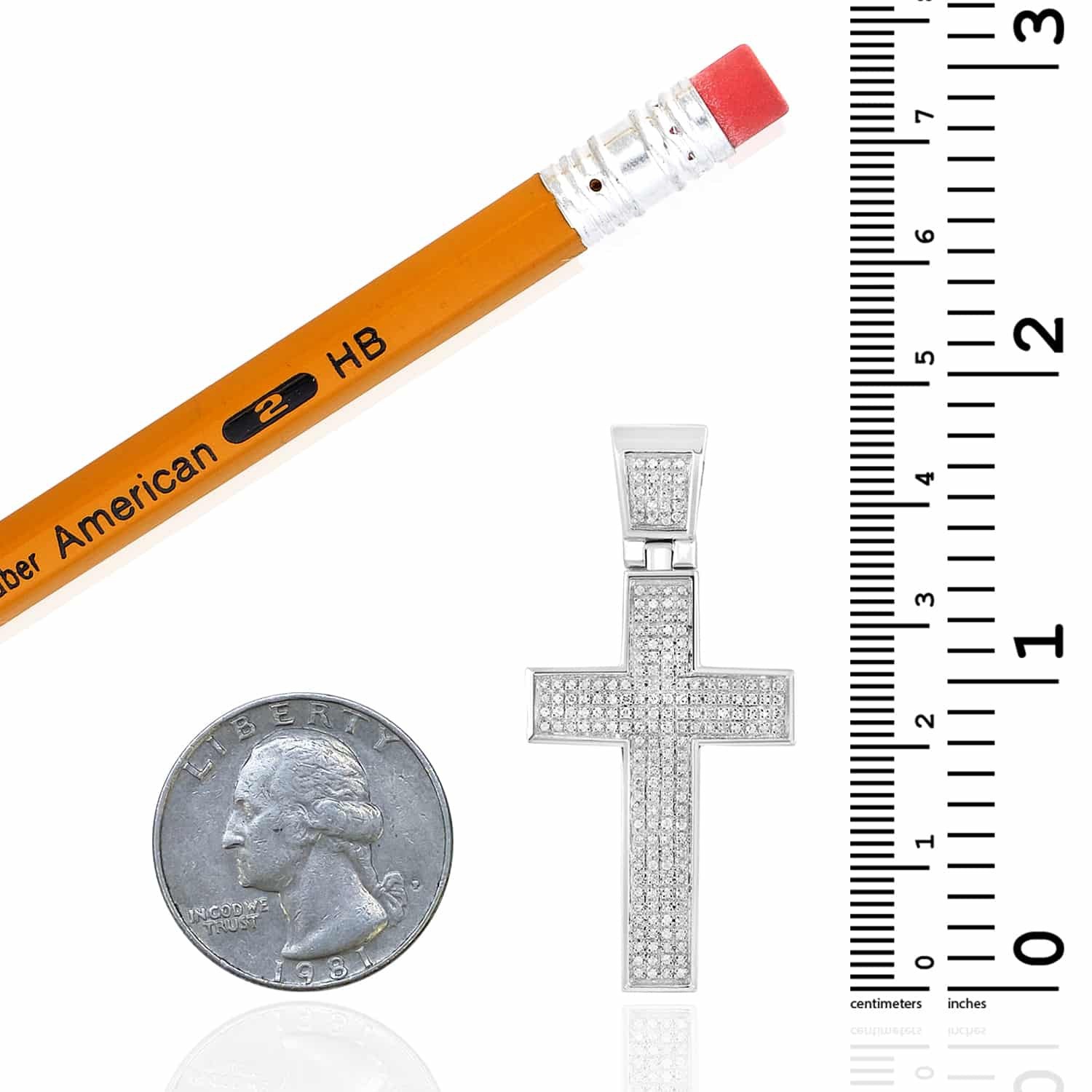 0.50CTW Real Diamond Sterling Silver Cross Pendant 1.85″