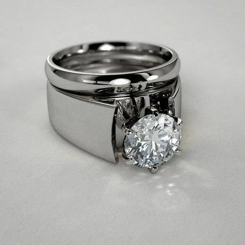 2.50Ct Round Cut Moissanite Bridal Set Engagement Ring 14k White Gold Plated