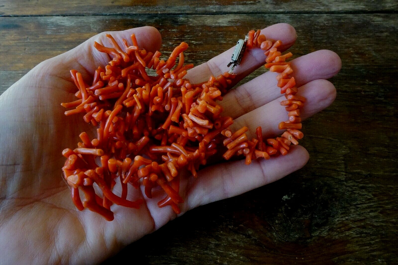 Vintage Antique Italian Salmon Coral Branch Necklace 45 grams