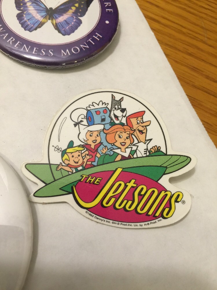 Large Lot Buttons/pins Jetsons Patriotic Misc. Over 60 Buttons