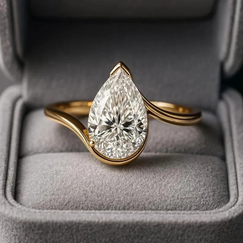 IGI 3Ct Pear-Cut EF/VS1 Lab Grown Diamond Bypass Engagement Ring 14K Yellow Gold