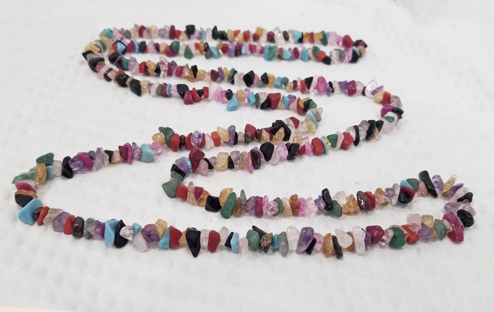 Multicolor Turquoise Onyx Jasper Quartz Gemstone Chip Continuous Loop Necklace