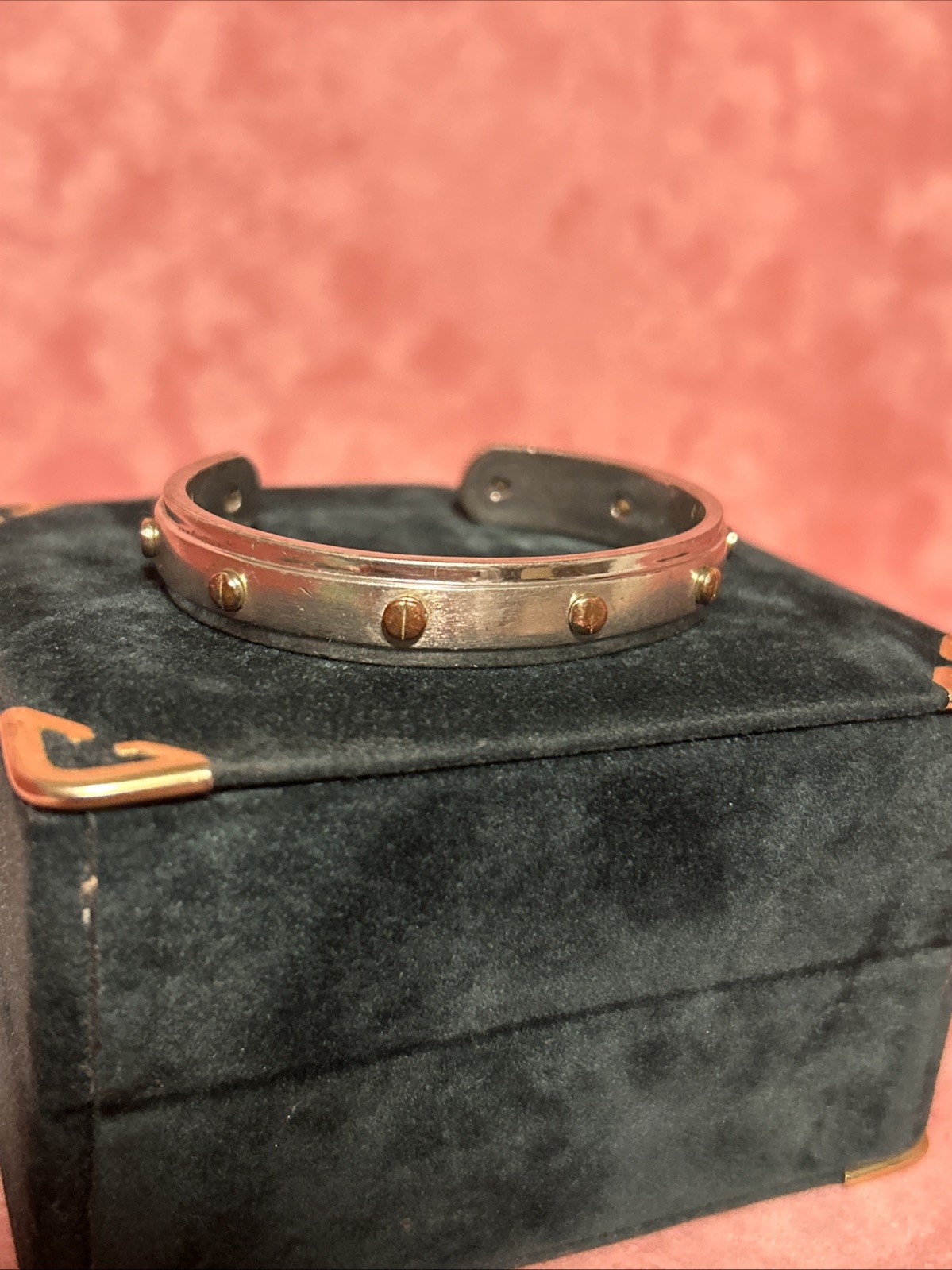 Henri Bendel Screw Cuff Bracelet Silvertone w/ Goldtone Screws