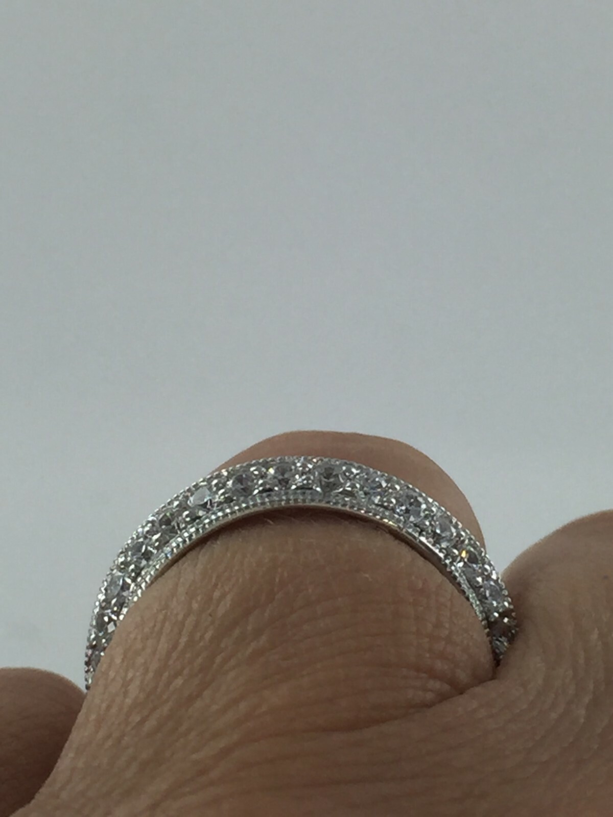 Gorgeous Domed Center Pave CZ Bead Detail 925 Silver Eternity Band Size 7
