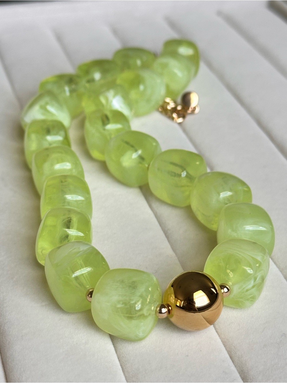Gold Accent Lime Green Beaded Necklace