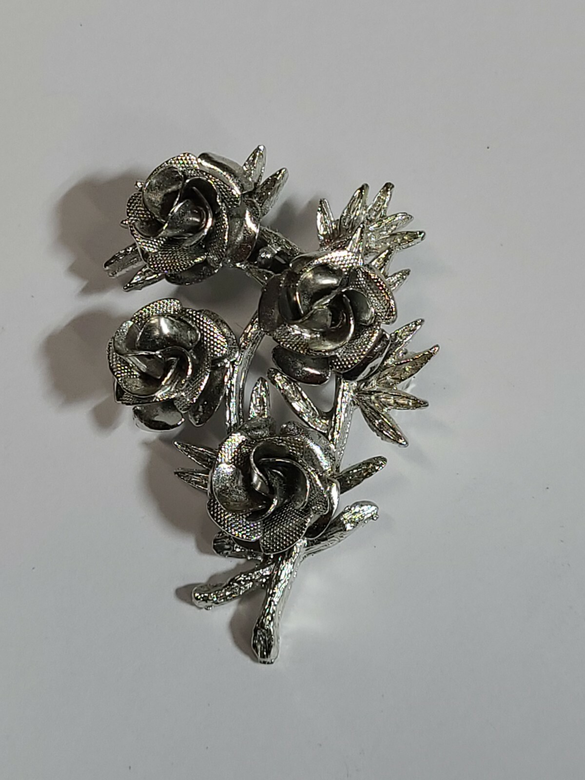 Vintage Coro Costume Jewelry Silver Tone Roses Brooch