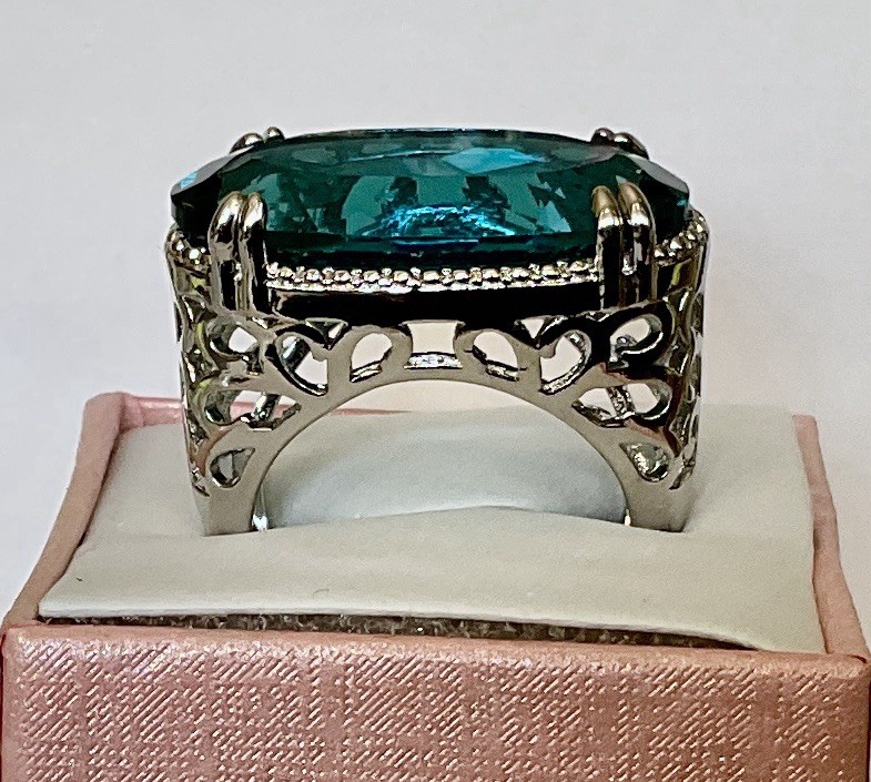 London Blue Topaz Ring – 18x13mm – 14.2Ctw – Filigree Setting In SS!!!