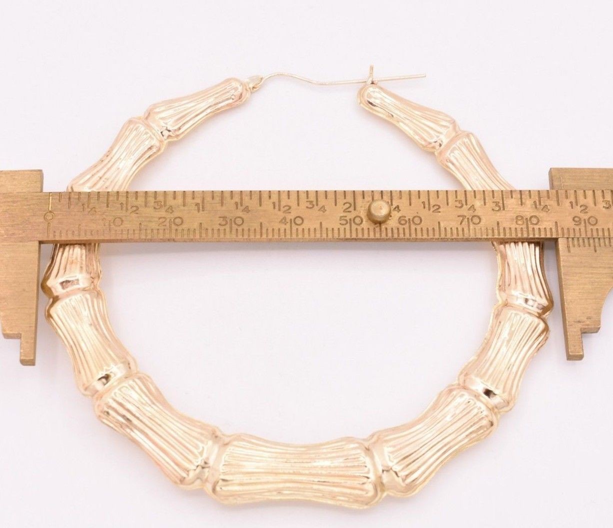 3 1/2″ 85mm Huge Graduated Diamond Cut Bamboo Hoop Earrings Real 10K Yellow Gold