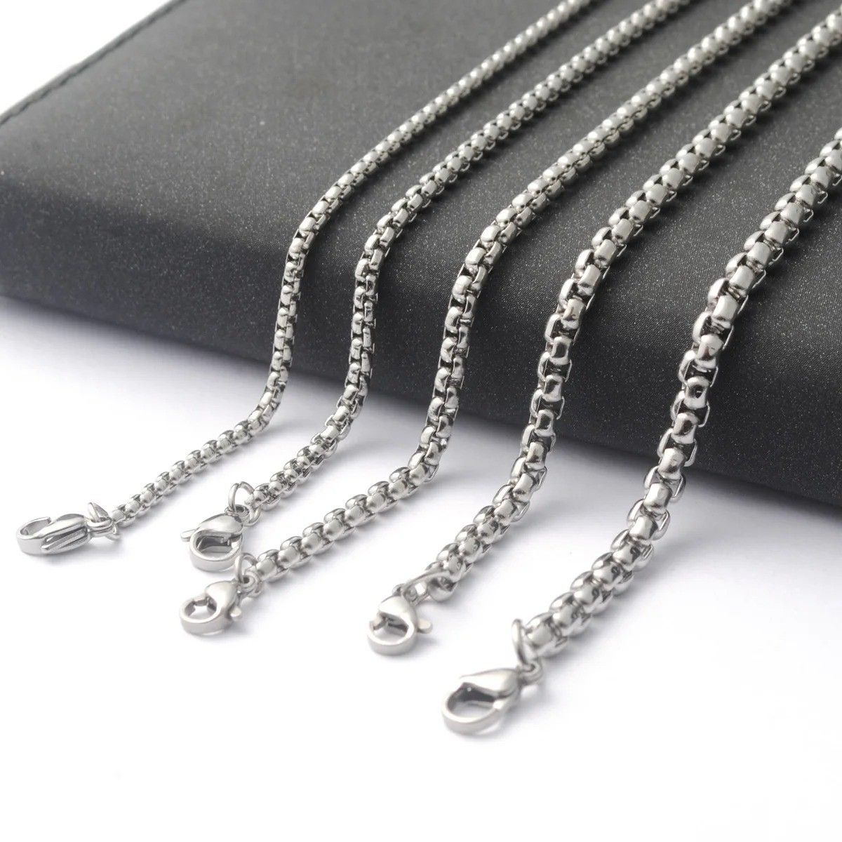 16-40″MEN Stainless Steel 2mm/3mm/4mm/5mm/7mm Silver Smooth Box Chain Necklace