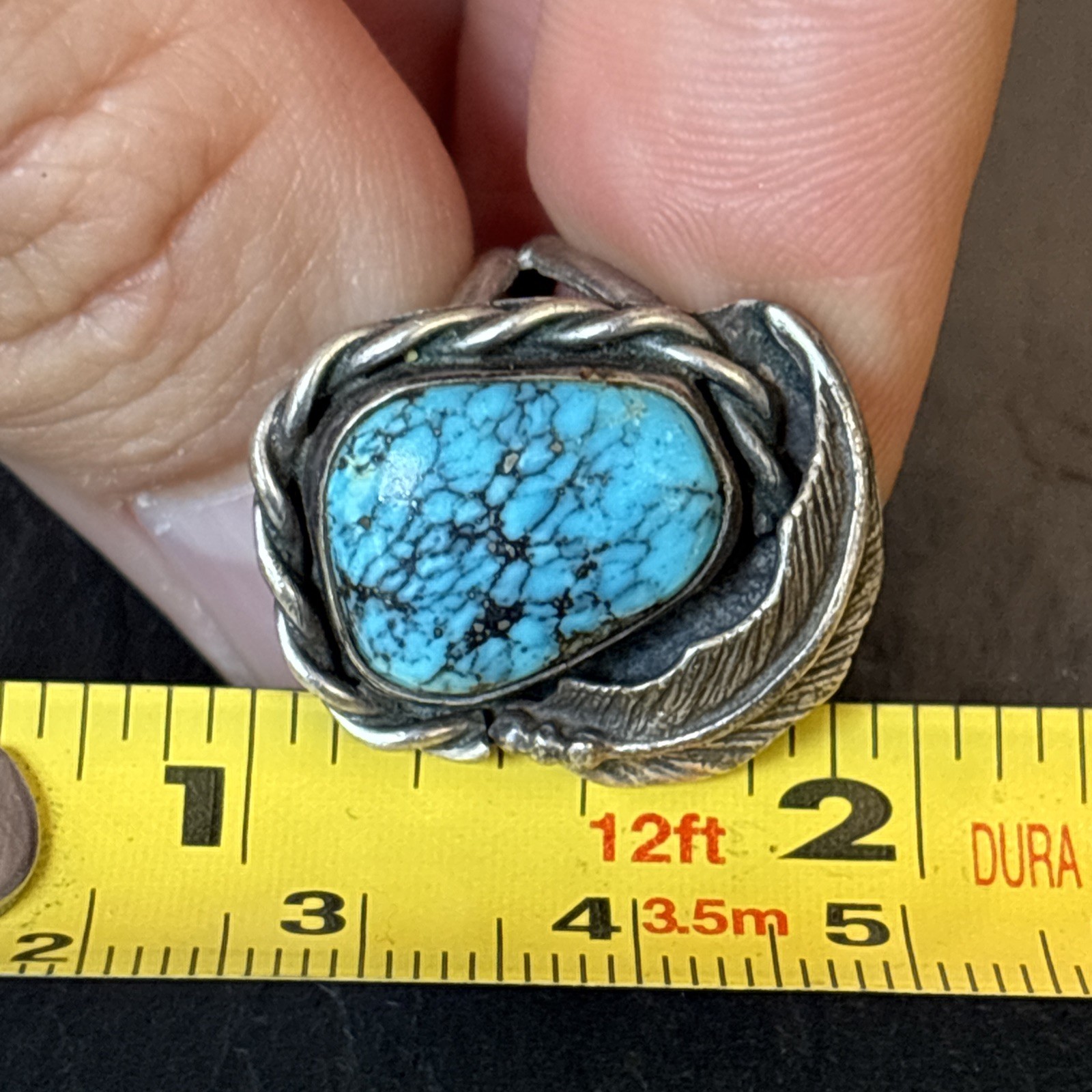 LY YL Navajo Vintage Ring Intense Turquoise Size 5.5 Sterling Silver