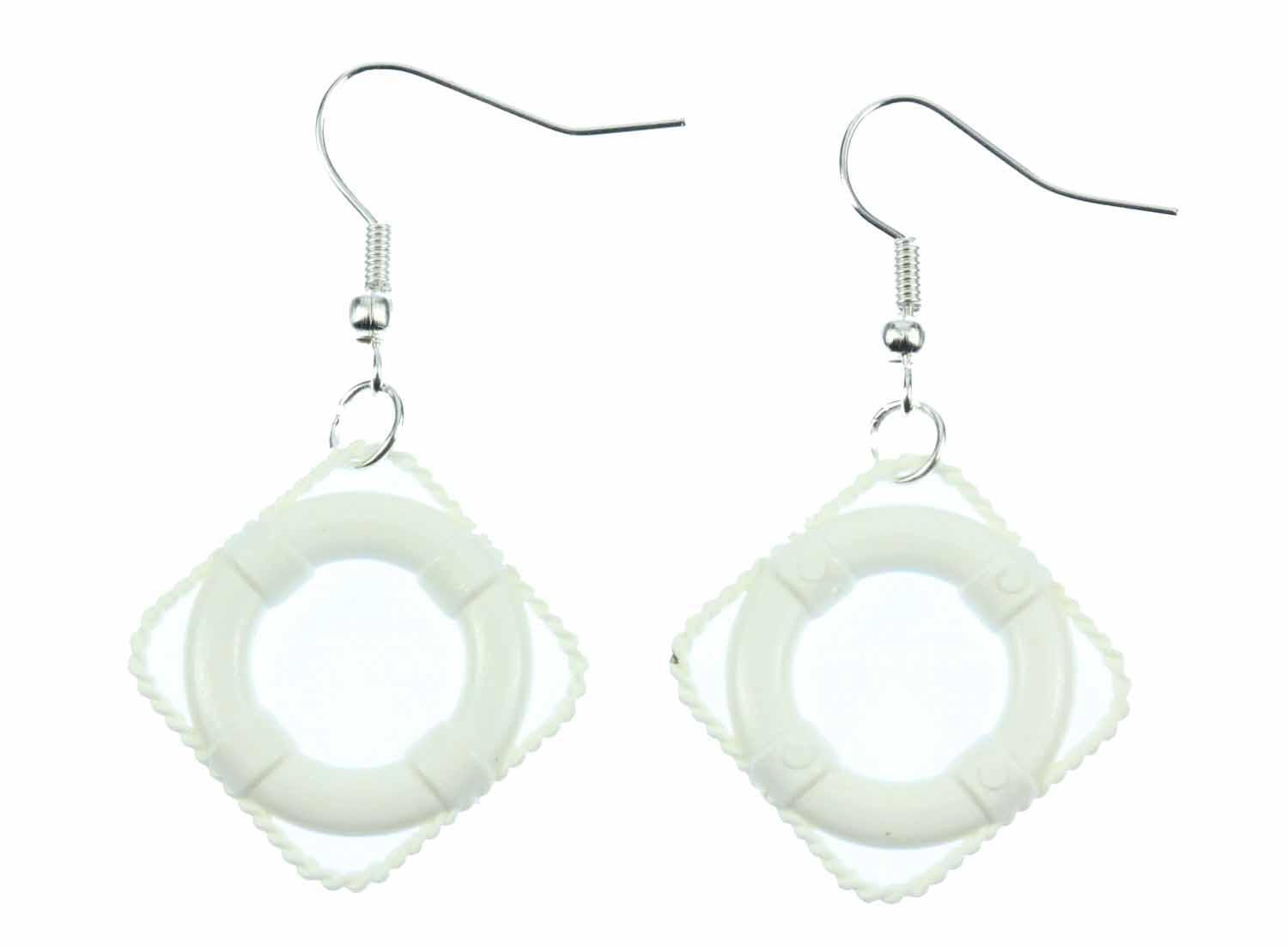 Lifebuoy Earrings Miniblings Pendant Maritime Boat Ship Sea Plastic White