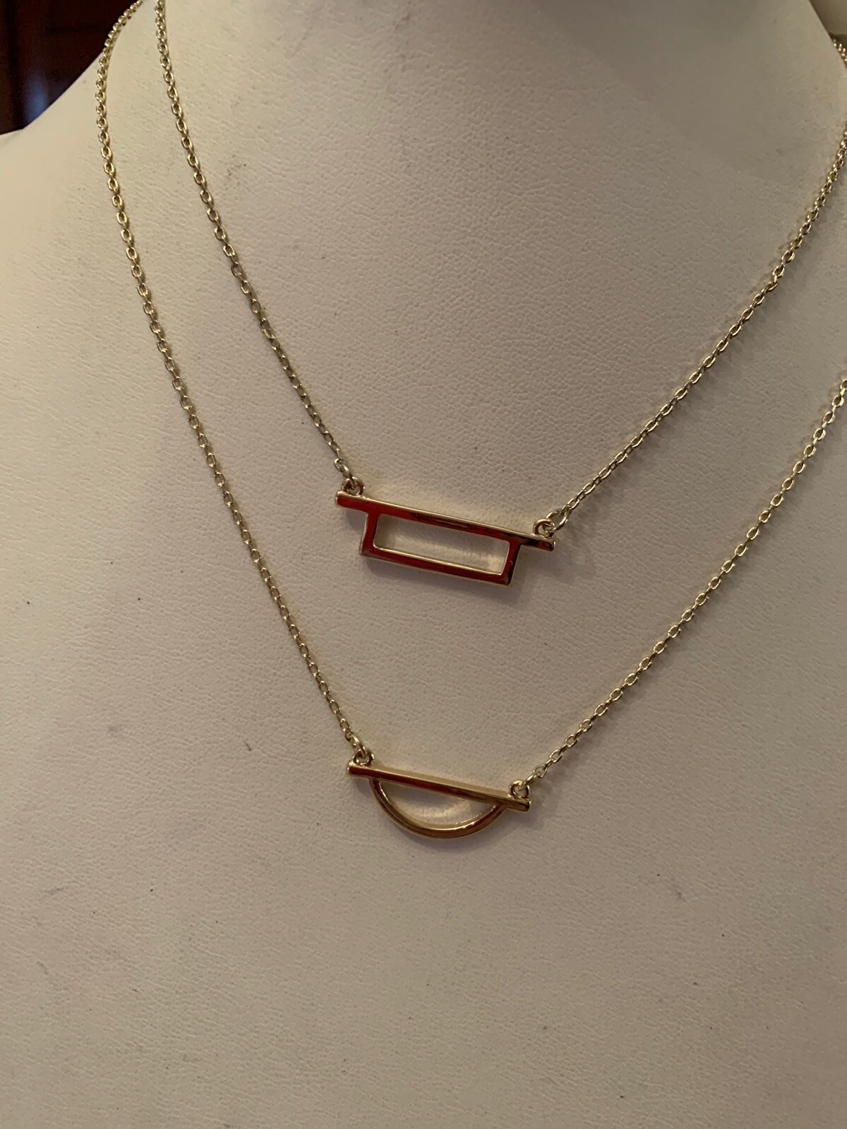 NWT French Connection GoldTone Multi-Layer Geometric Bar Half Moon Necklace T105