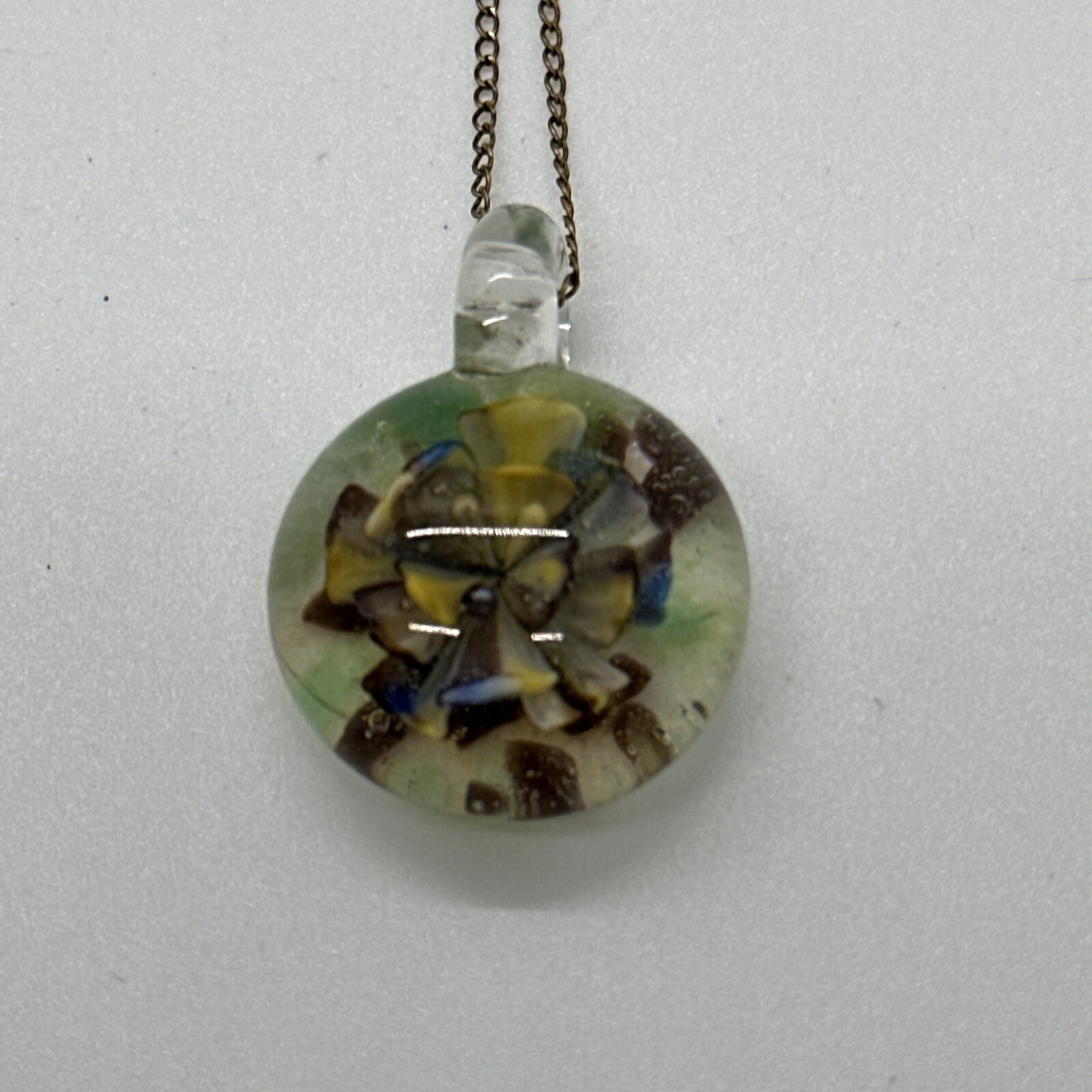 Art Glass Pendant Murano Style Green Yellow Blue Brown