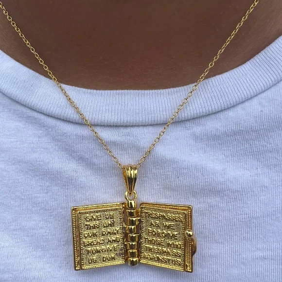 Mini Holy Bible Book Pendant Necklace –Christian Prayer Scripture Religious Gift