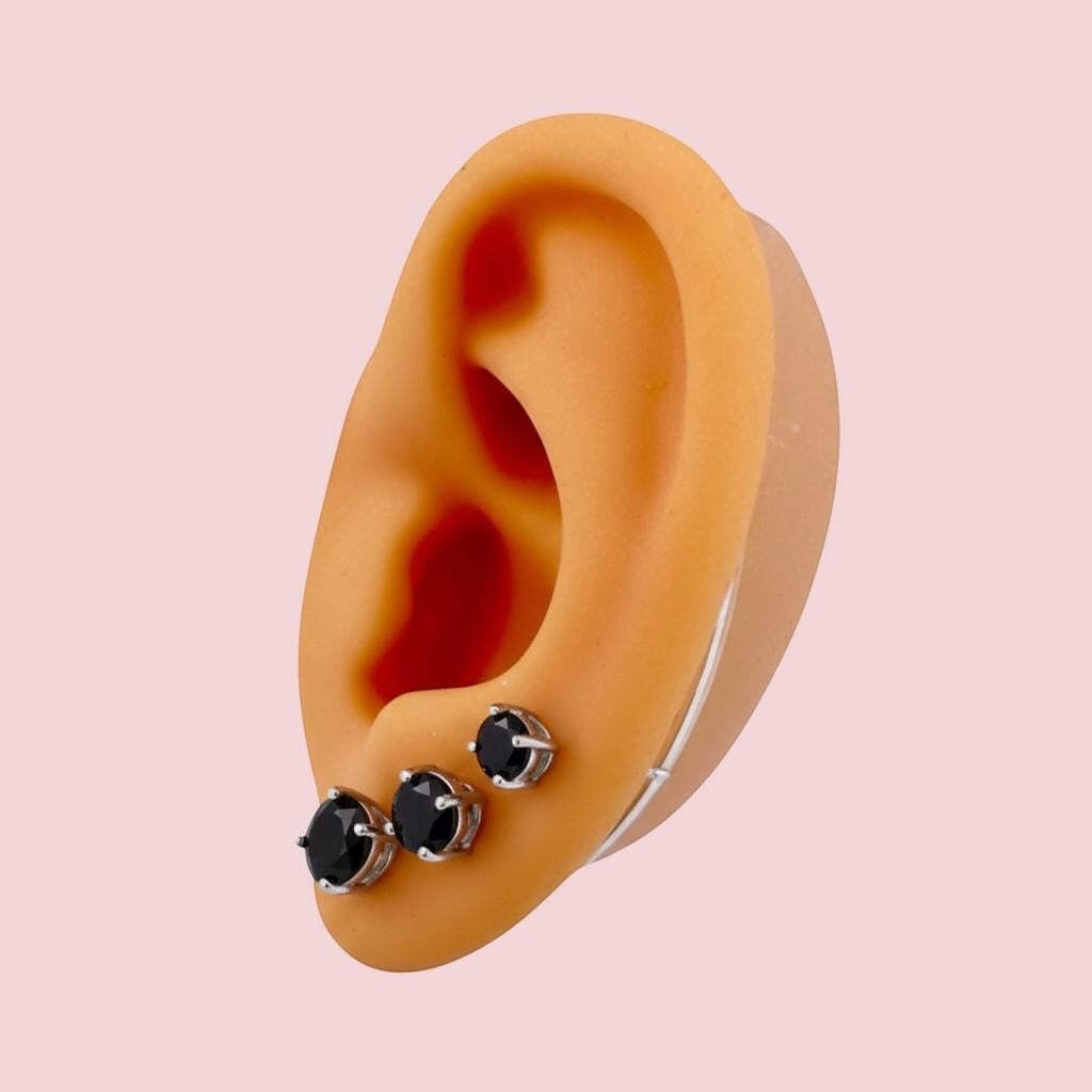 Black Stud .925 Sterling Silver Earrings – 2mm, 3mm, 4mm, 5mm, 6mm or 7mm – Cubi