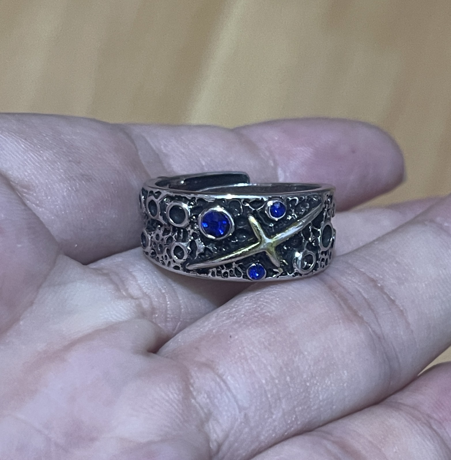 S925 Sterling Silver Band Men Women Lucky Gift Carved starry sky ring Opening