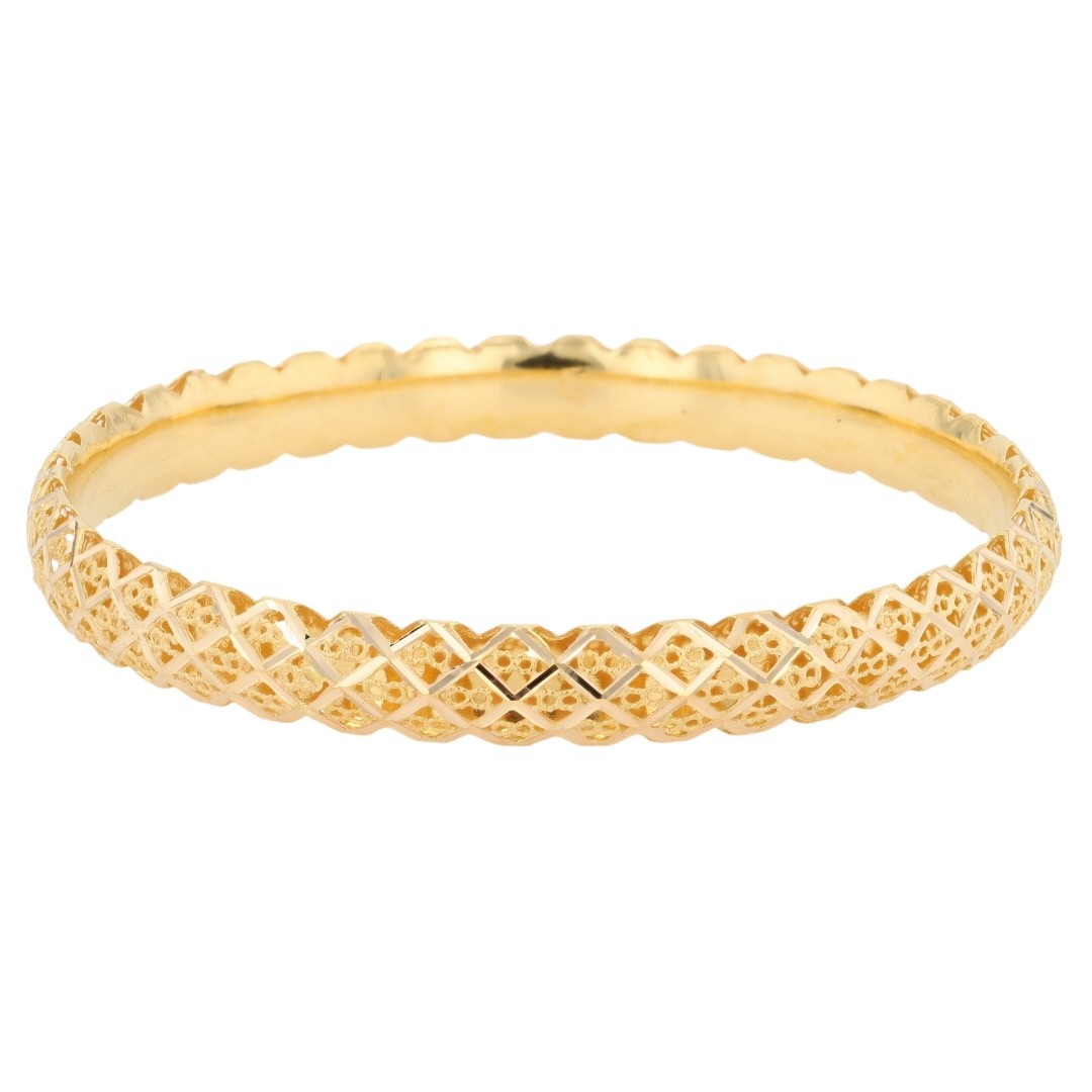 8.7mm Diamond Cut Filigree 8″ Bangle Bracelet 21k Yellow Gold 16.41 Grams