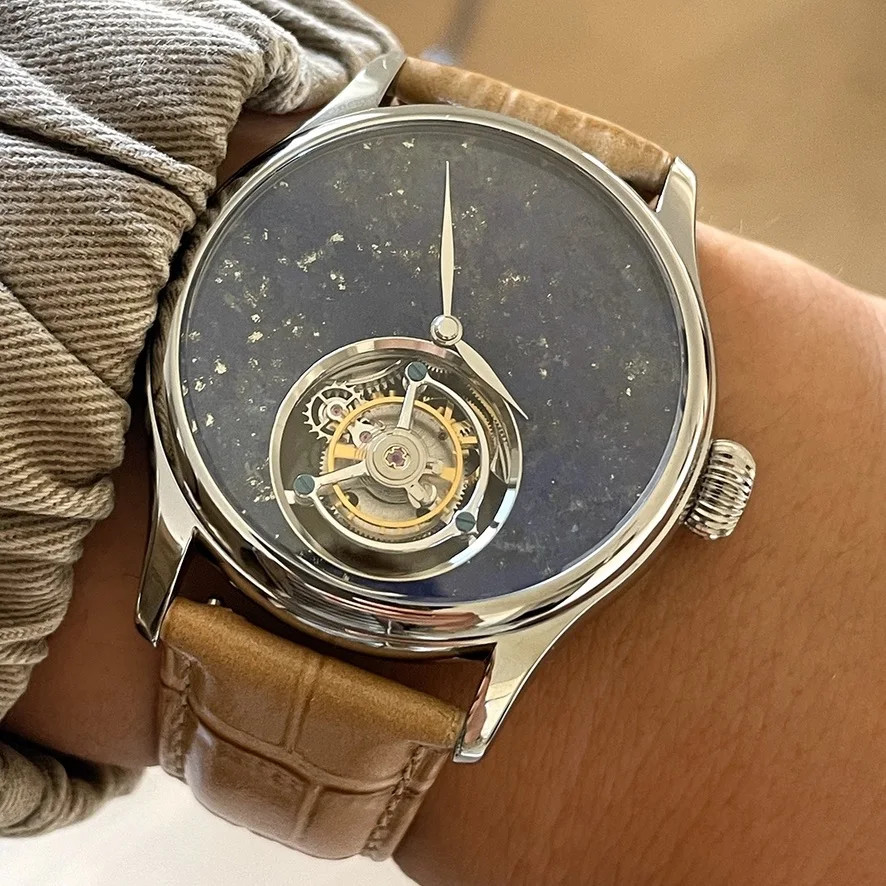 Merkur Tourbillon Watch Natural Stone Dial Sapphire Mechanical Wristwatch Men
