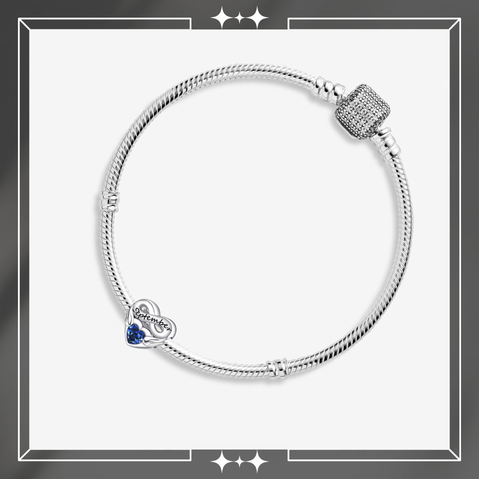 September Heart Infinity Birthstone Charm For Bracelet, September Charm