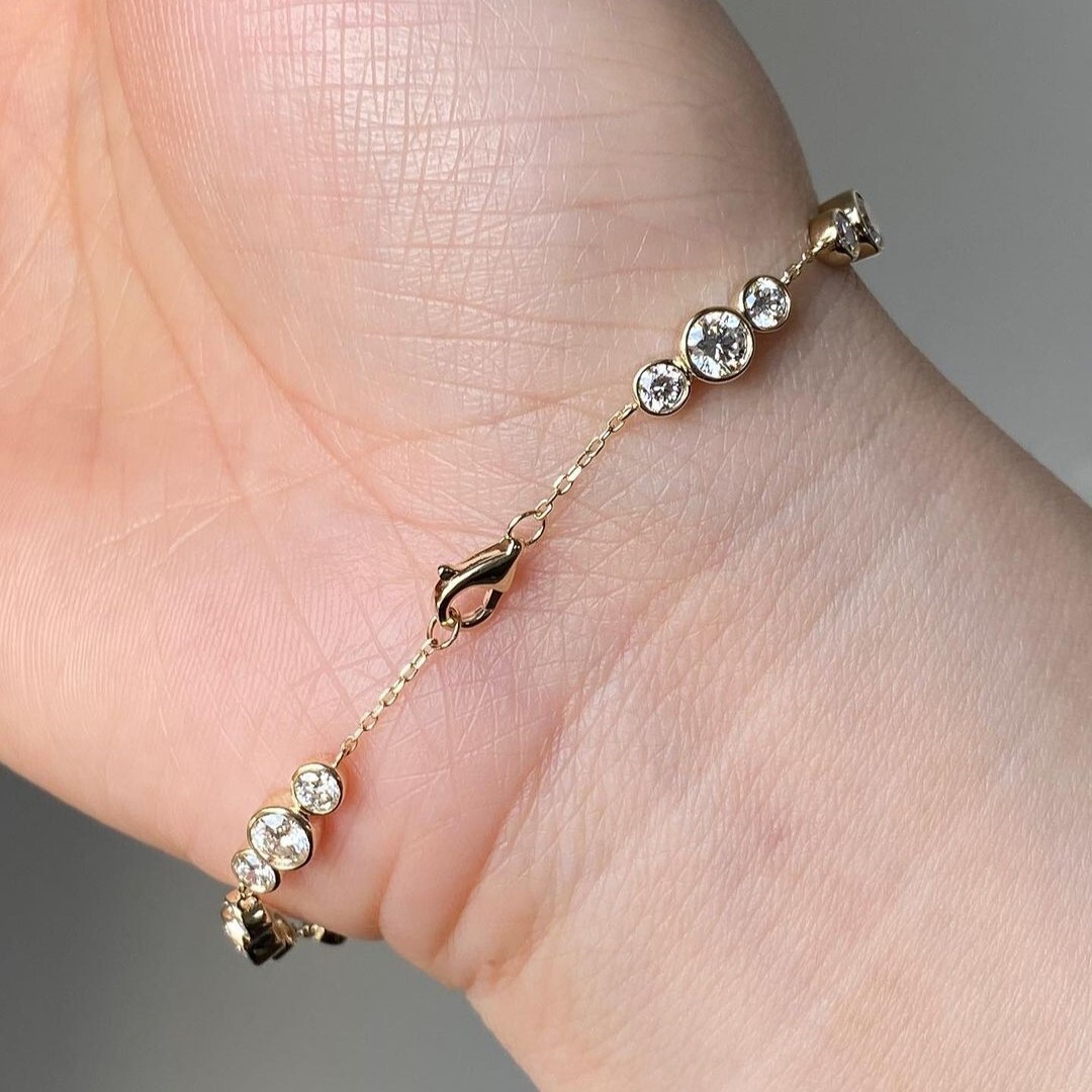 Summer Proposal Station Bracelet Round Earth Mined Real Diamond 14k Yellow Gold