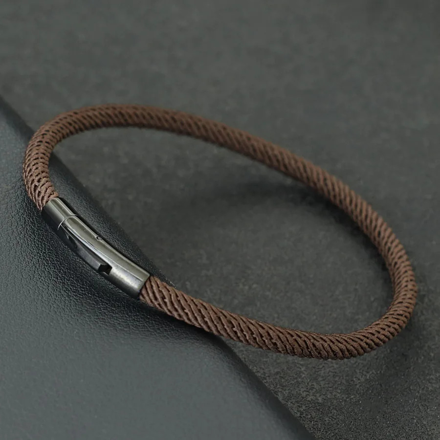 1pc Rope Bracelet Men 4mm Thread Stainless Steel Bracelets Buckle Jewelry