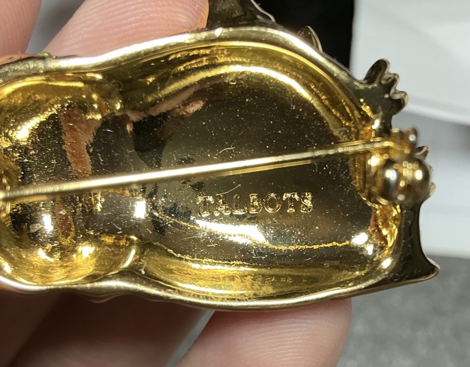 Talbots Owel Broach Enamel with Crystal Embellishment Gold Tone