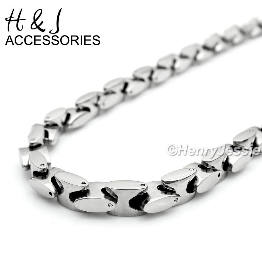 18-40″Stainless Steel 8mm Siver/Black/Gold Plated Interlock Bones Chain Necklace