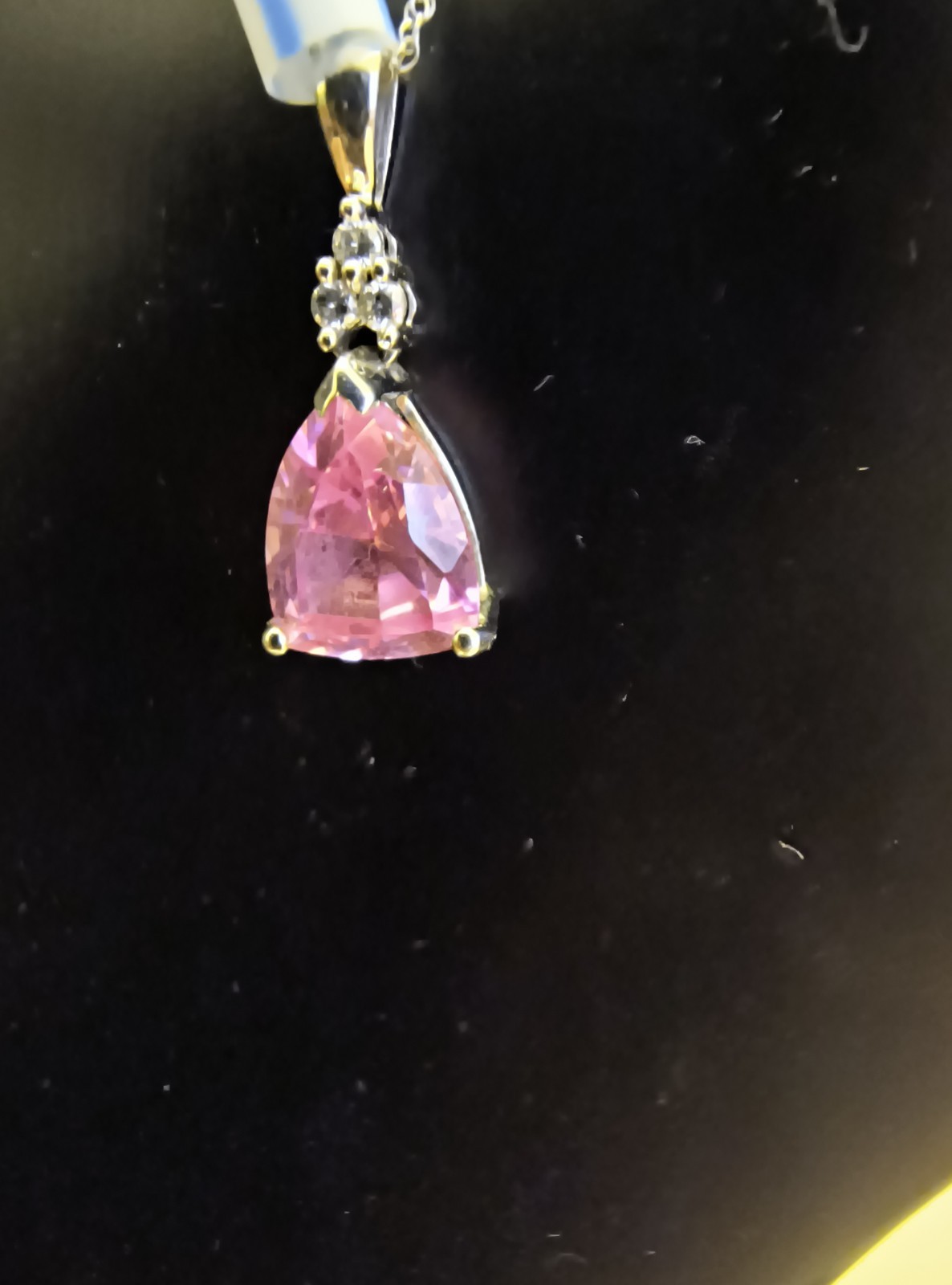 Leer Gem Limited 10k White Gold Pink Sapphire With Diamond Chip Necklace 18″